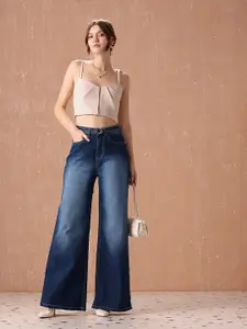 all about you Women Wide Leg High-Rise Heavy Fade Stretchable Jeans