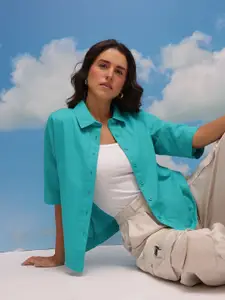 CORSICA Women Cotton Linen Boxy Casual Shirt