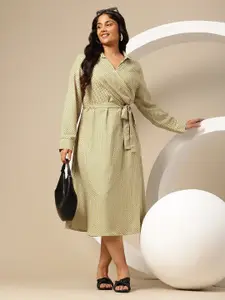 Sztori Plus Size Printed Midi Wrap Dress with Belt