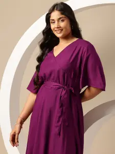 Sztori Plus Size Belted A-Line Midi Dress