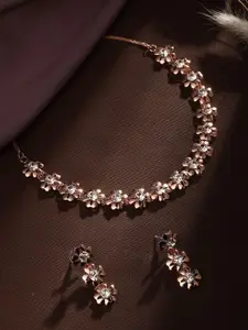 ASMITTA JEWELLERY Rose Gold-Plated American Diamond Studded Necklace and Earrings