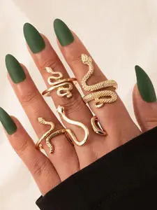 Shining Diva Fashion Set Of 4 Gold-Plated Adjustable Finger  Ring