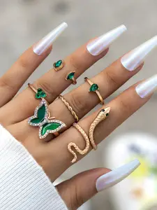 Shining Diva Fashion Pack Of 6 Gold-Plated Crystals Studded Finger Rings