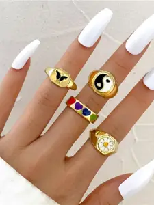 Shining Diva Fashion Pack Of 4 Gold-Plated Adjustable Finger Rings