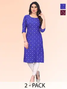 KETAKI FASHION Selection Of 2 Bandhani Printed Round Neck Straight Kurtas