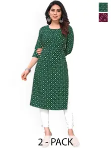 KETAKI FASHION Selection Of 2 Bandhani Printed Round Neck Straight Kurtas