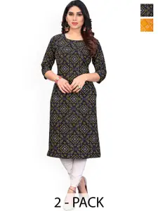 KETAKI FASHION Selection Of 2 Bandhani Printed Round Neck Straight Kurtas