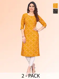 KETAKI FASHION Selection Of 2 Geometric Printed Round Neck Straight Kurta