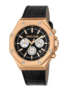 Roberto Cavalli Men Leather Bracelet Style Straps Analogue Chronograph Watch RC5G047L0045