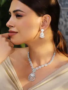 Rubans Rhodium-Plated AD & Cubic Zirconia Studded Statement Necklace Set