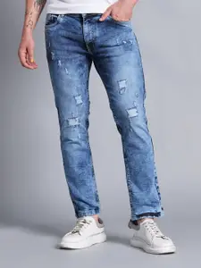 VUDU Men Narrow Tapered Fit Mildly Distressed Light Fade Stretchable Jeans