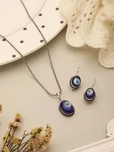 Saraf RS Jewellery Rhodium-Plated Evil Eye Studded Pendant with Chain and Earrings