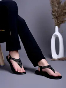 Shoetopia Women Embellished T-Strap Flats