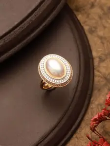 Saraf RS Jewellery Pearl Studded Adjustable Finger Ring