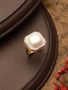 Saraf RS Jewellery Pearl Studded Adjustable Finger Ring