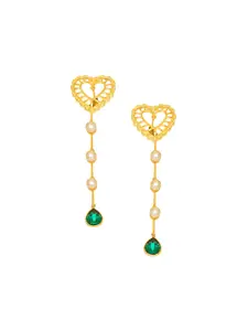ESME Gold-Plated Pearl Studded Swarovski Crystal Heart Shaped Drop Earrings