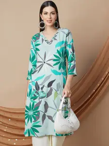 Melange by Lifestyle Floral Printed Sequinned V-Neck Straight Kurta