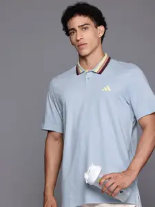 ADIDAS Contrast Collar Brand Logo Detail Pure Cotton Sports T-shirt