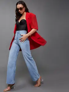 Miss Chase Women Wide Leg High-Rise Light Fade Stretchable Jeans