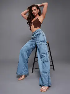 Miss Chase Women Wide Leg High-Rise Cargo Jeans