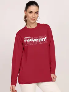 Leotude Women Maroon Typography Round Neck T-shirt