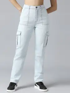 The Roadster Lifestyle Co Women Pure Cotton Flared Fit Cargo Jeans