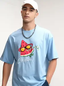 HIGHLANDER Men Printed Round Neck Drop Shoulder Oversized Tshirt