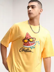 HIGHLANDER Men Printed Round Neck Dropshoulder Oversized Tshirt
