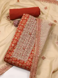 Meena Bazaar Floral Printed Sequinned Cotton Unstitched Dress Material