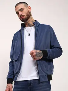 SHOWOFF Men Mock Collar Solid Casual Bomber Windcheater Jacket