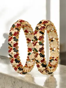 LUCKY JEWELLERY Set Of 2 18K One Gram Gold-Plated Stone Studded Bangles