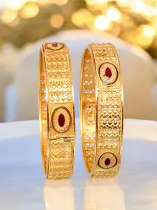 LUCKY JEWELLERY Set Of 2 18K 1 Gram Gold Plated Stone-Studded Bangles