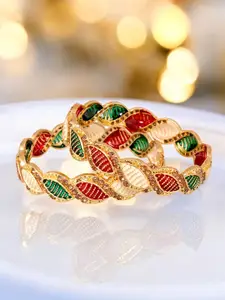 LUCKY JEWELLERY Set Of 2 18k 1 Gram Gold Plated Stone-Studded Bangles