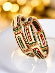 LUCKY JEWELLERY Set Of 2 18K One Gram Gold Plated Stone-Studded Bangles