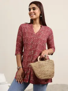 Libas Bandhani Women Printed Mandarin Collar Kurti