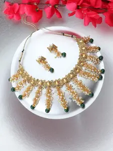 ANIKAS CREATION Gold Plated Kundan Studded & Beaded Necklace and Earrings