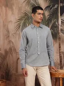 Sangria Shirt Collar Cuffed Sleeves Pure Cotton Straight Kurta