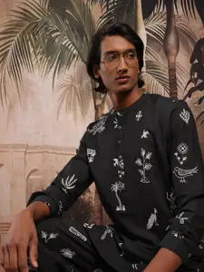 Sangria Men Floral Printed Regular Pure Cotton Kurta with Trousers