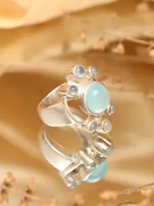 Exotic India Sterling Silver Ring with Aqua Chalcedony Gemstone
