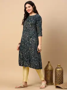 SHOWOFF Floral Printed Round Neck A-Line Kurta