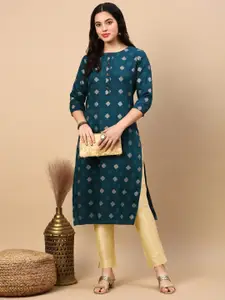 SHOWOFF Geometric Printed Round Neck Straight Kurta