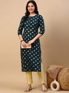 SHOWOFF Geometric Printed Round Neck Straight Kurta