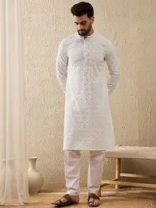 House of Pataudi Embroidered Sequinned Mandarin Collar Straight Kurta