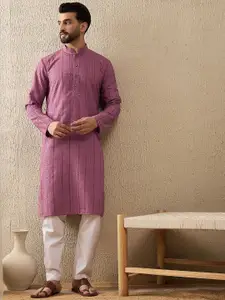 House of Pataudi Embroidered Sequinned Mandarin Collar Straight Kurta
