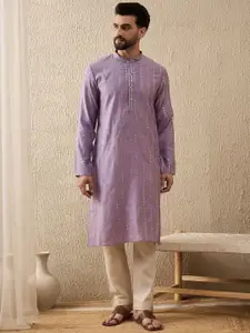 House of Pataudi Embroidered Sequinned Mandarin Collar Straight Kurta