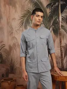 Sangria Mandarin Collar Pure Cotton Shirt with Trousers