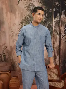 Sangria Band Collar Pure Cotton Straight Kurta with Trousers