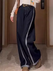 StyleCast Women Mid-Rise Side Stripes Cotton Baggy Jeans