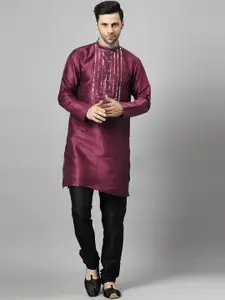 Utsav Fashion Men Yoke Design Regular Sequinned Kurta with Churidar