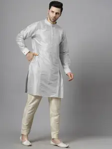 Utsav Fashion Men Embroidered High Slit Sequinned Kurta with Trousers